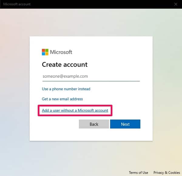 Add a user without a Microsoft account on Windows 10