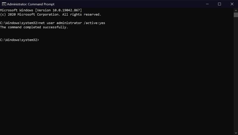 Enable built-in administrator account on Windows 10 with Command Prompt