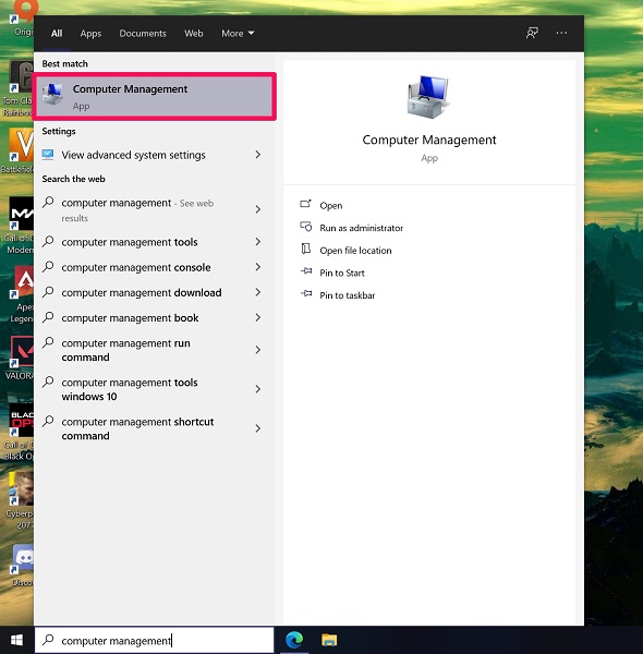 Open computer management on Windows 10