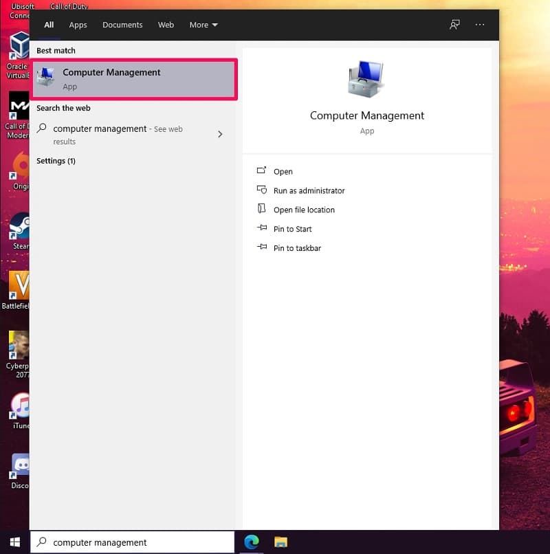 Ouvrir la gestion des disques dans Windows 10 à partir de la gestion de l'ordinateur