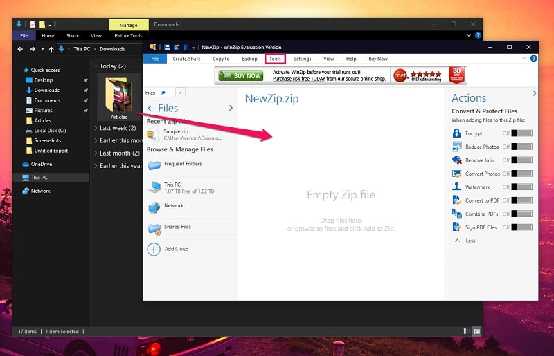 Create a ZIP file with WinZIP