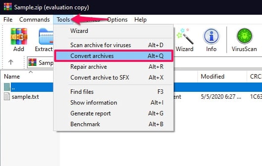 Convert archives to password protect ZIP file on WinRAR