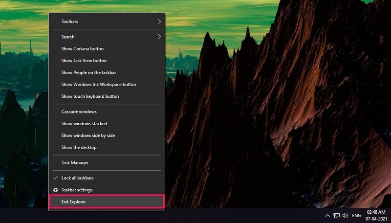 Redémarrer l'Explorateur Windows 10 en utilisant la fonction Quitter l'Explorateur