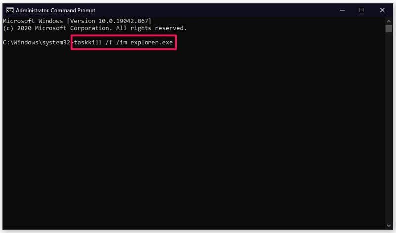 Run the command line to stop exploer.exe on Windows 10