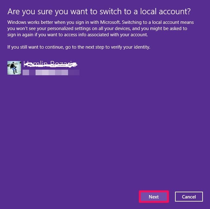 Avertissement si vous vous déconnectez du compte Microsoft sur Windows 10