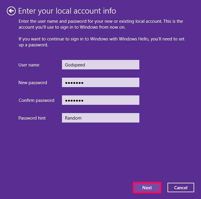 Create a local account to replace the Microsoft account