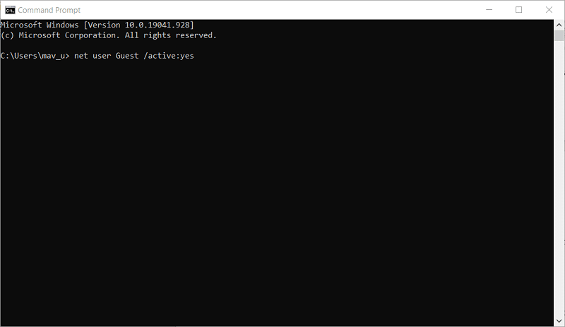 Enable Guest Account on Windows via Command Prompt