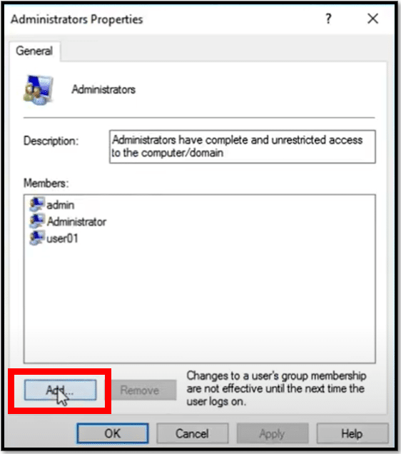 Ajouter un utilisateur au groupe des administrateurs locaux sous Windows 10