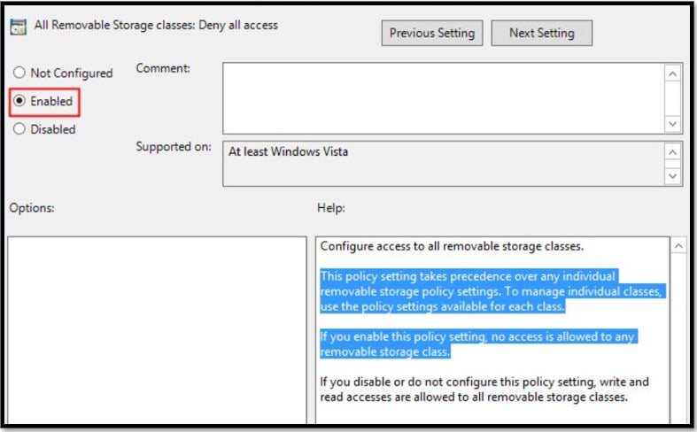Activer toutes les classes de stockage amovible : refuser tout accès sur Windows 10