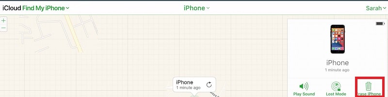 Select Erase iPhone on iCloud Find my iPhone