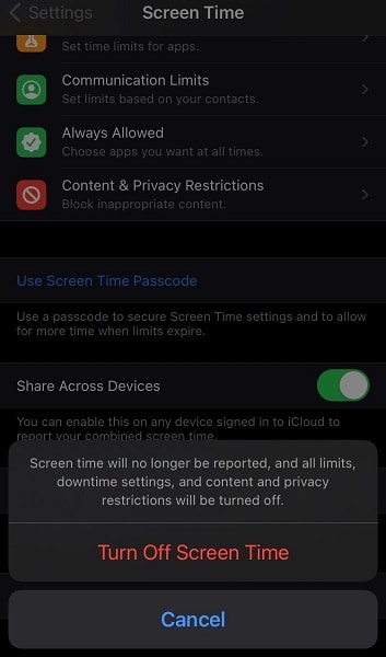 Turn off screen time on iPhone without passcode