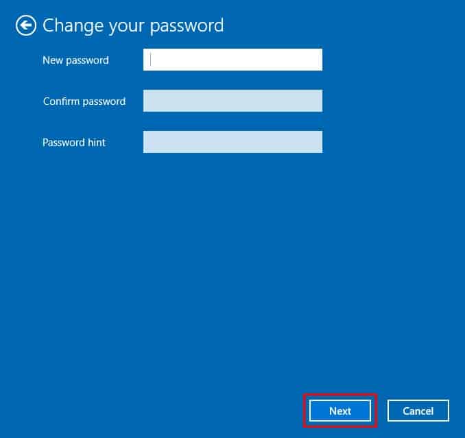 change your password on Windows 10