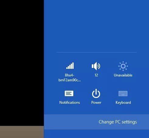 Click on change pc settings on Windows 8
