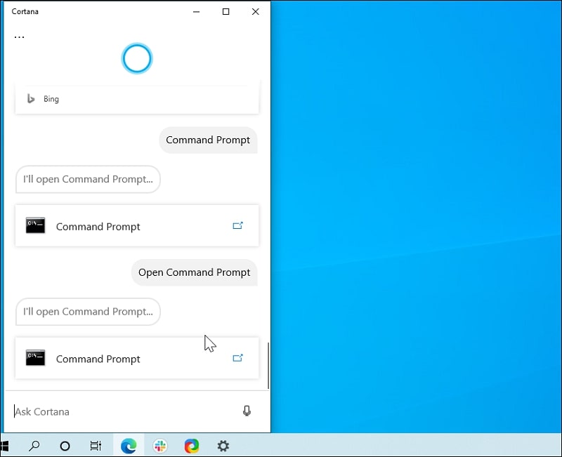 Ask cortana to open Command Prompt on Windows 10