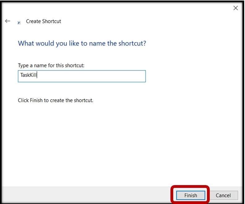 Create a Taskskill shortcut on Windows 10