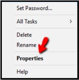 List of options to delete the admin account under lusrmgr options