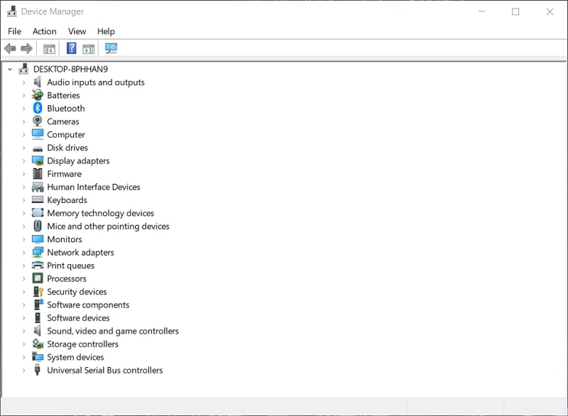 The Device Manager window on Windows 10