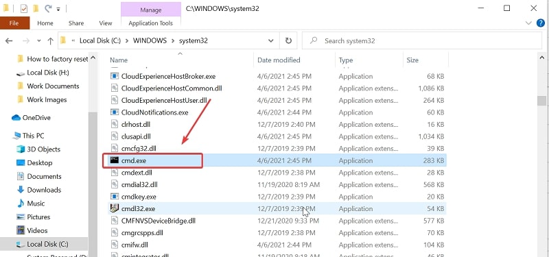 Open cmd.exe file on Windows 10