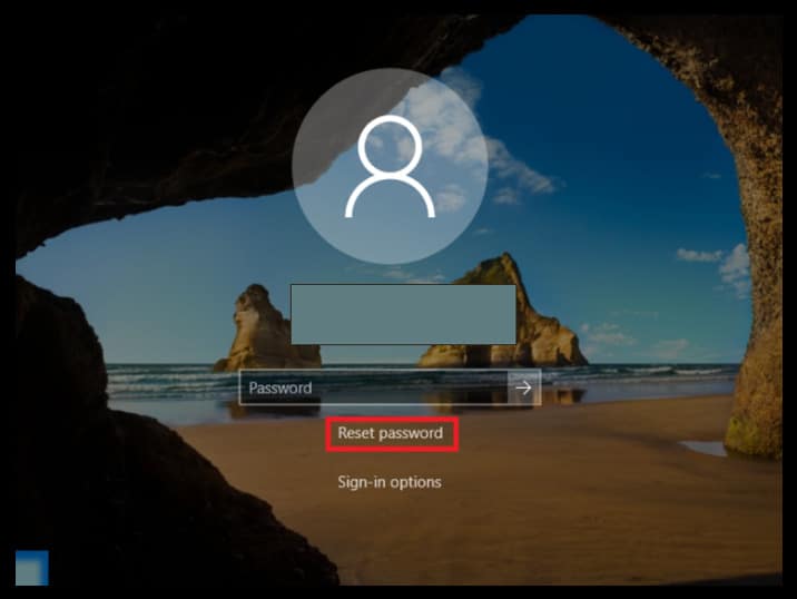 Écran de verrouillage de Windows 10 avec option de réinitialisation du mot de passe