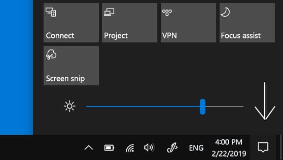 Modifier la luminosité de l'écran sur Windows 10 via l'Action Center