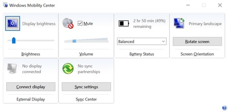 Adjust Brightness on Windows 10 from Windows Mobility Center