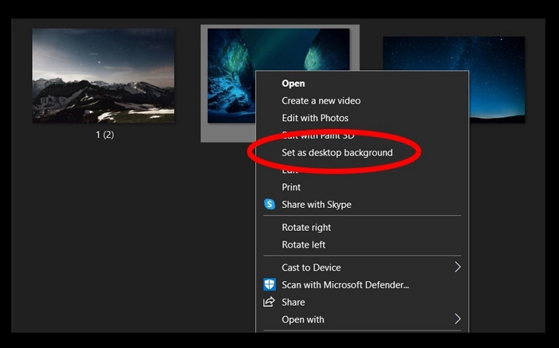 Définir comme fond d'écran sur Windows 10