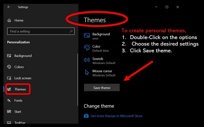 how to create a personal theme on Windows 10