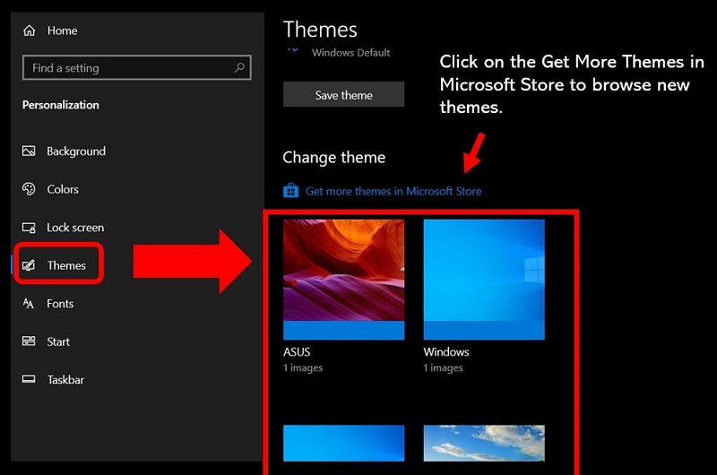 change the wallpaper by Setting a new theme in Windows 10