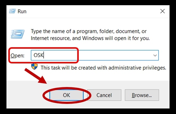 Exécuter une commande pour ouvrir le clavier à l'écran sous Windows 10