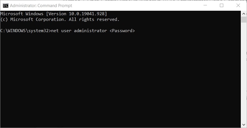 The net user password command on Windows 10