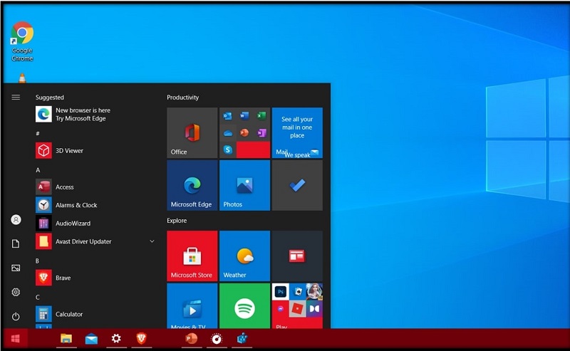 Barre des tâches sur Windows 10 de couleur rouge alors que le menu Démarrer est de couleur noire