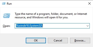 Ouvrir le dossier system32 à partir de l'exécution