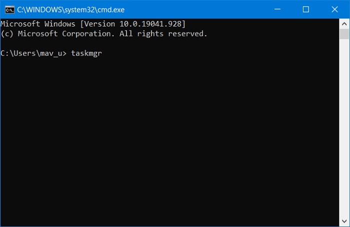Ouvrir le gestionnaire des tâches dans Windows 10 à partir de l'invite de commande