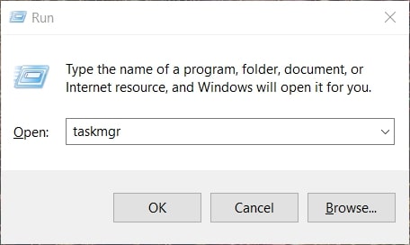 Open Task Manager in Windows 10 from the Run Command Window