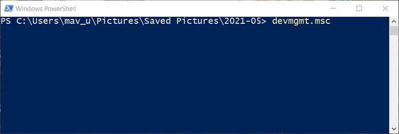 The devmgmt.msc PowerShell command to open device manager Windows 10