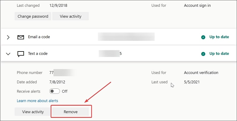 Remove phone number on Microsoft account