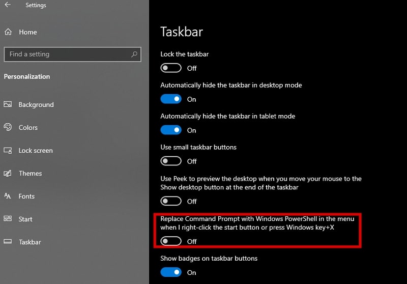 Replace Command Prompt with Windows Powershell in the menu