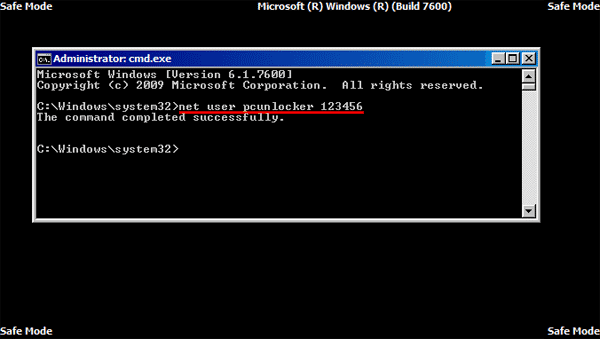 Command to reset Windows 7 password using command prompt