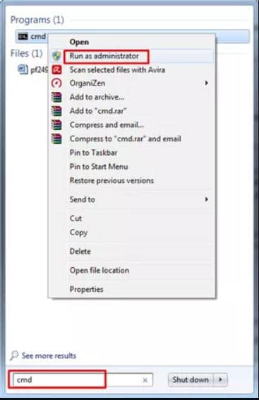 Exécuter cmd en tant qu'administrateur pour réinitialiser le mot de passe de Windows 7