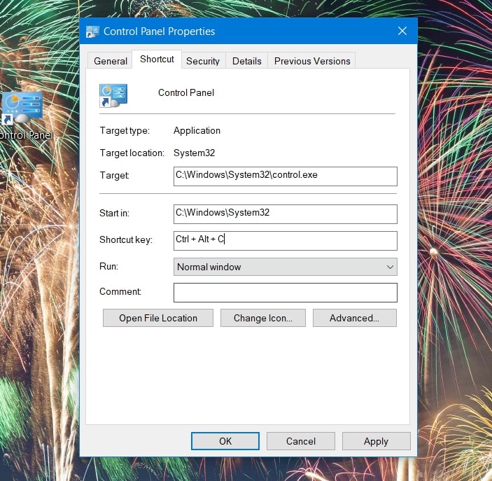 The Shortcut key to open Control Panel in Windows 10 as Admin