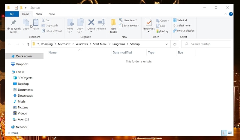 The Startup folder in Windows 10