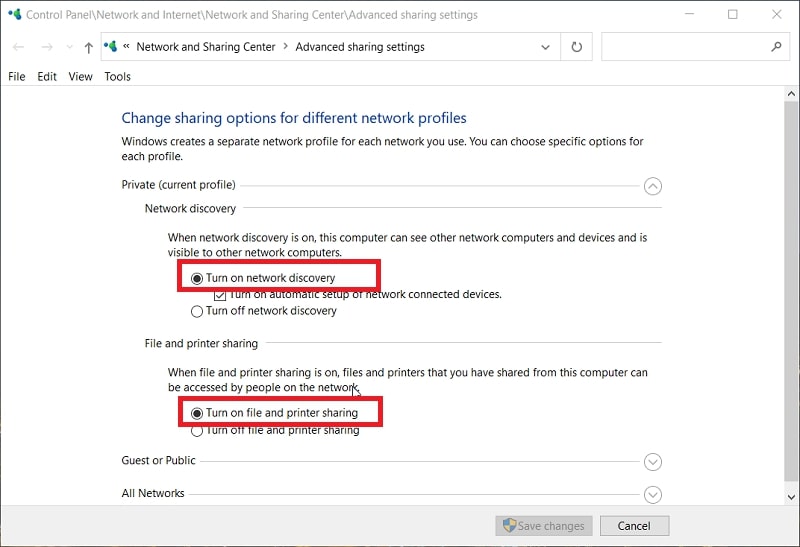 Manage advanced sharing settings in Windows 10 