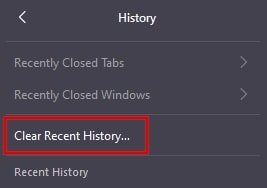 Clear Recent History in Mozilla Firefox browser Windows 10