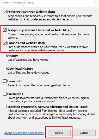 Delete Browsing History in Internet Explorer Windows 10