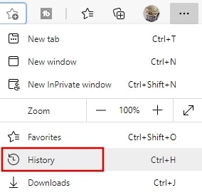 History in Microsoft Edge browser Windows 10