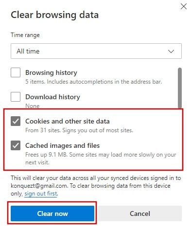 Clear browsing data in Microsoft Edge browser Windows 10