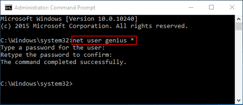 Command prompt to Remove password on Windows 8