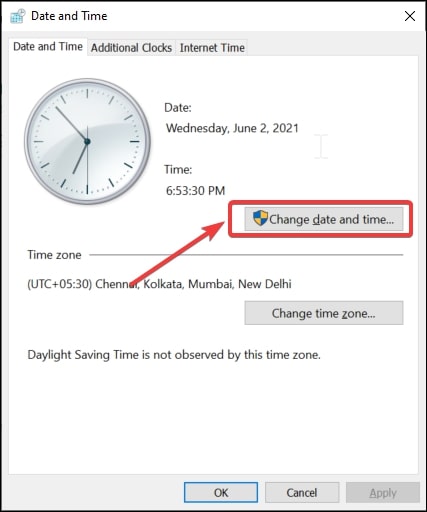 Change data and time in Windows 10 Control Panel