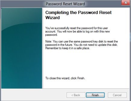 Finish Windows 8 password reset wizard