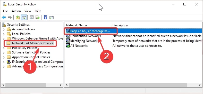 Network List Manager Policies in Local Security Policy